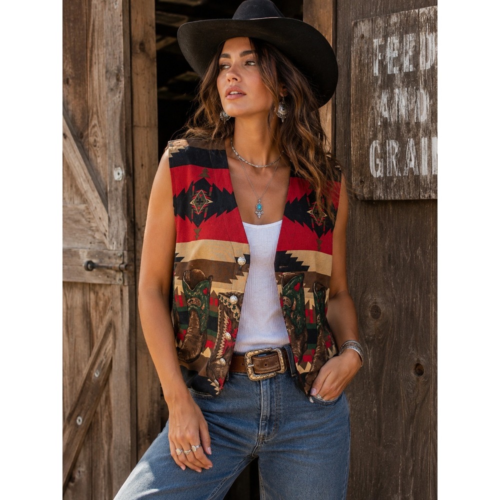 Vintage Saddle Ridge Western Vest L Cowboy Boot Southwestern Concho Tapestry